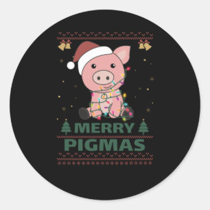 Merry Pigmas Funny Pig Christmas Pun Classic Round Sticker
