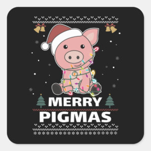 Merry Pigmas Funny Pig Christmas Pun Square Sticker