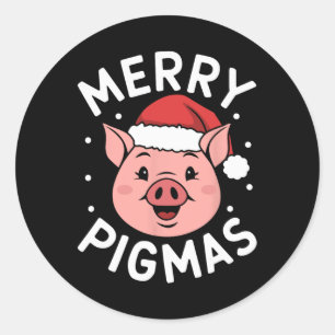 Merry Pigmas Funny Pig Christmas Santa Pig Xmas Fa Classic Round Sticker