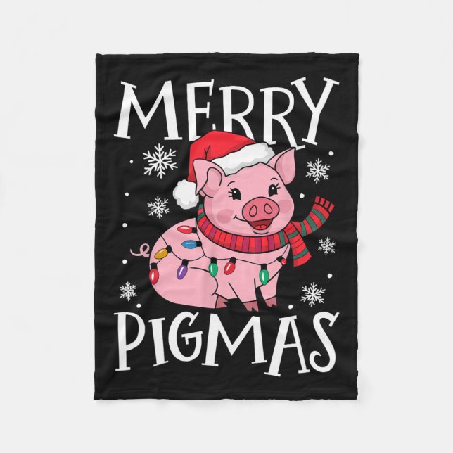 Merry Pigmas Funny Pig Christmas Santa Pig Xmas Fa Fleece Blanket (Front)