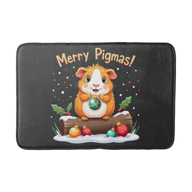 Merry Pigmas Guinea Pig Christmas Santa  Bath Mat (Front)