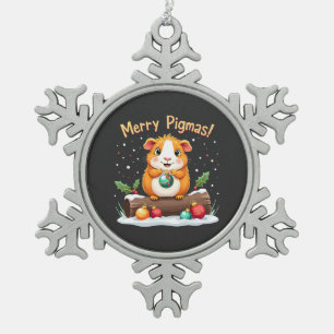 Merry Pigmas Guinea Pig Christmas Santa  Snowflake Pewter Christmas Ornament