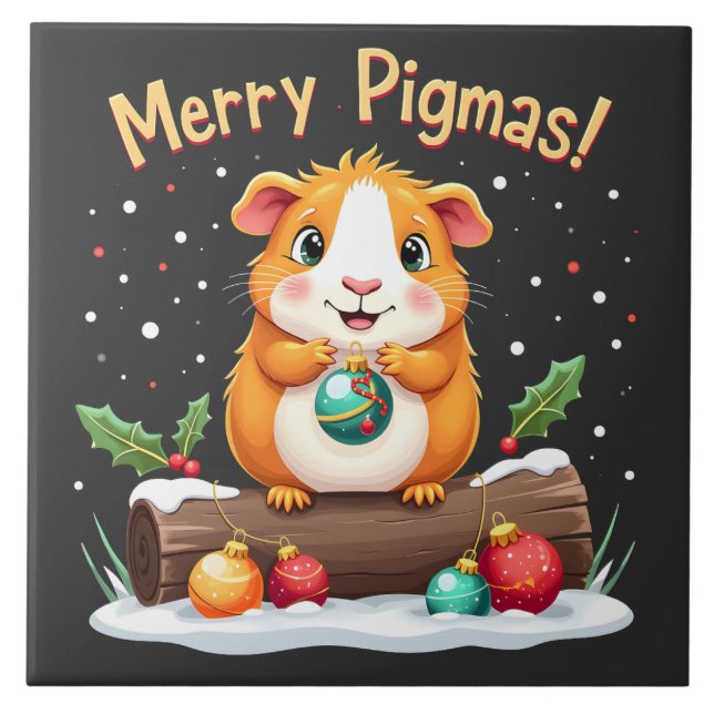 Merry Pigmas Guinea Pig Christmas Santa  Tile (Front)