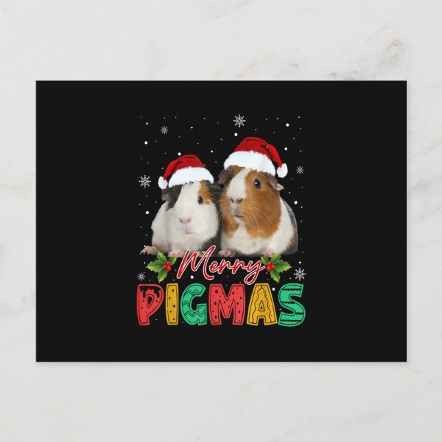 Merry Pigmas Guinea Pig with Santa Hat Xmas Funny Postcard (Front)