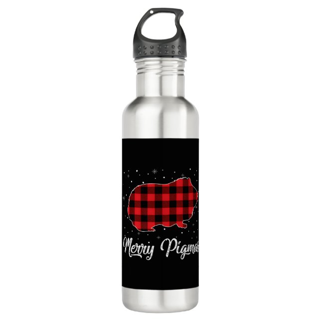 Merry Pigmas Red Plaid Guinea Pig Christmas Gift P 710 Ml Water Bottle (Front)
