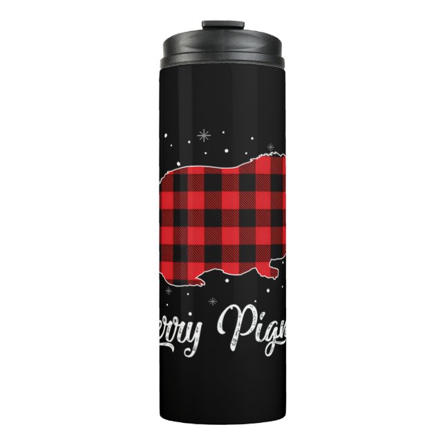 Merry Pigmas Red Plaid Guinea Pig Christmas Gift P Thermal Tumbler (Front)