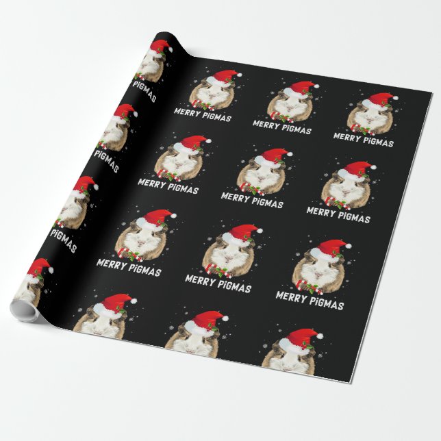 Merry Pigmas Santa Hat Guinea Pig Christmas Pajama Wrapping Paper (Unrolled)