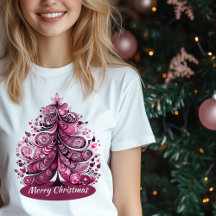 Merry Pink Christmas Art Nouveau Whimsical Tree