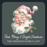 Merry Pink Christmas Santa retro watercolor Square Sticker<br><div class="desc">Vintage Pink Holiday Sticker featuring a watercolor smiling pink Santa.</div>