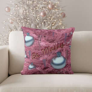 Merry Pink Christmas Tree Festive Throw Pillow