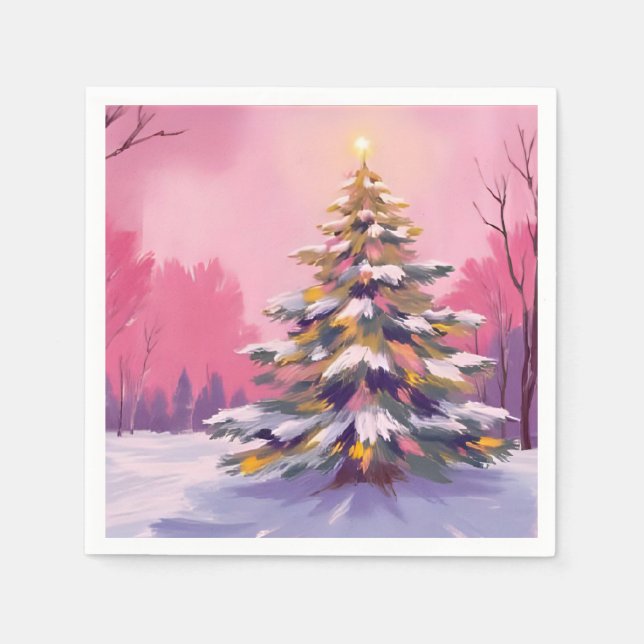Merry Pink Christmas | Watercolor Holiday Napkin (Front)