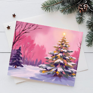 Merry Pink Christmas Watercolor Holiday Postcard