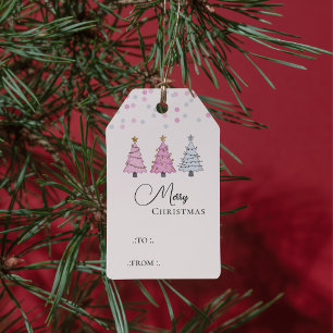 Merry Pink Elegant Chic Christmas Trees To & From  Gift Tags