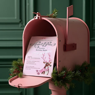 Merry & Pink Fun Holiday Bash Reindeer Pink Scarf Invitation