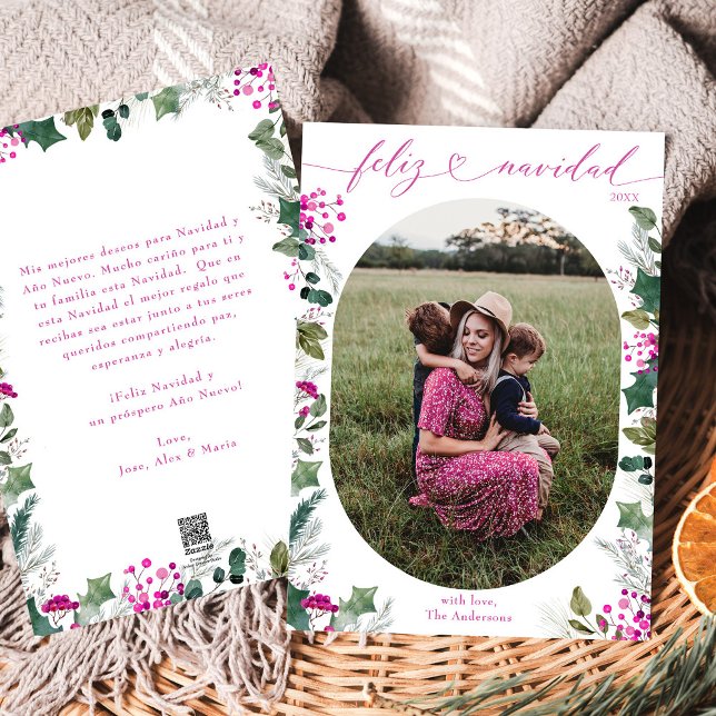 Merry & Pink Photo Feliz Navidad Card (Creator Uploaded)