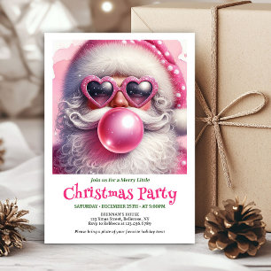 Merry pink santa bubble gum watercolor Christmas Invitation