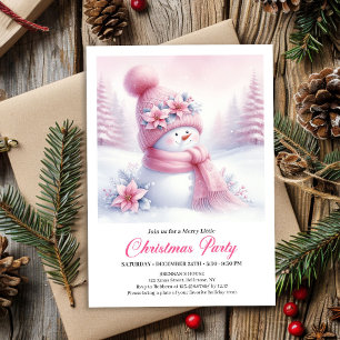 Merry Pink Snowman Editable Christmas Invite Digit