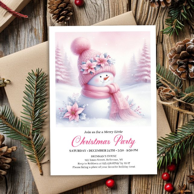 Merry Pink Snowman Editable Christmas Invite Digit (Merry Pink Snowman Editable Christmas Invite Download File)