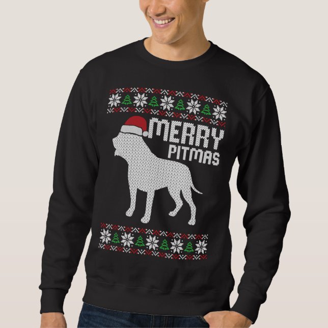 Merry Pitbull Pitmas Christmas Dog Sweatshirt (Front)