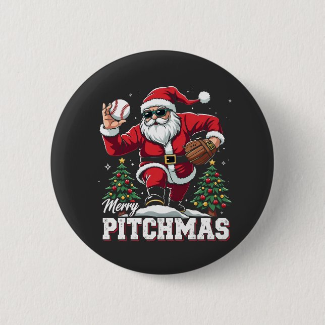 Merry Pitchmas Christmas Santa Baseball Lover  6 Cm Round Badge (Front)