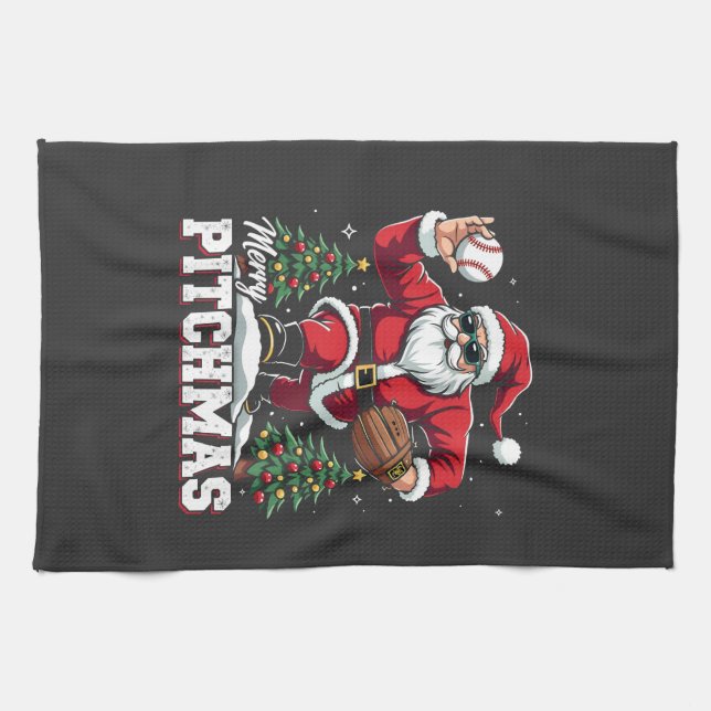 Merry Pitchmas Christmas Santa Baseball Lover  Tea Towel (Horizontal)
