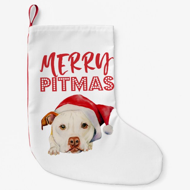 Merry Pitmas | Cute Santa Pit Bull Terrier Dog Small Christmas Stocking (Front)