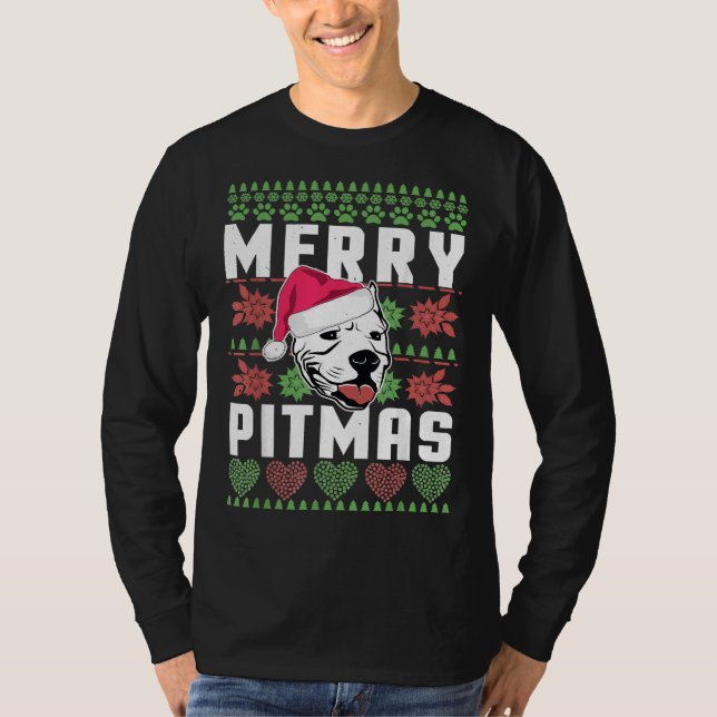 Merry Pitmas Dog Lover Pitbull Christmas T-Shirt (Front)