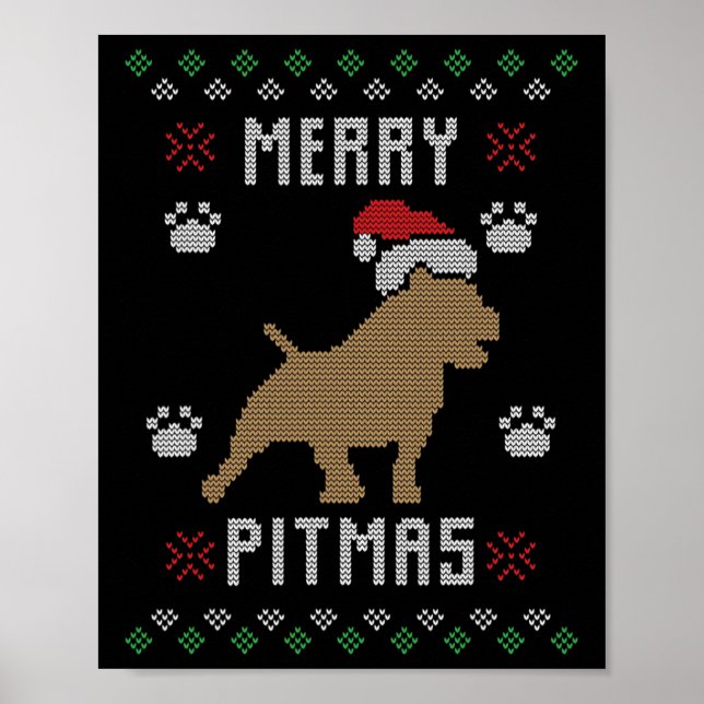 Merry Pitmas Funny Ugly Christmas Sweater Pit Bull Poster (Front)