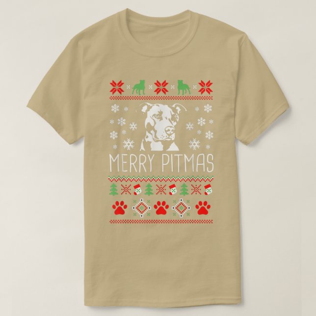 Merry Pitmas Funny Xmas Funny Pajama For Dog Lover T-Shirt (Design Front)