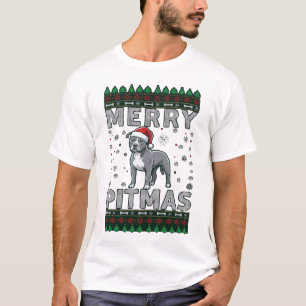 Merry Pitmas Pitbull Dog Santa Hat Ugly Christmas T-Shirt