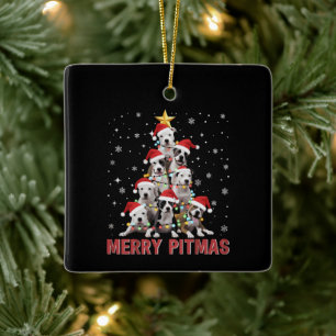 Merry Pitmas Pitbull Dog Tree Ugly Christmas Ceramic Ornament