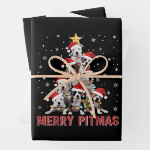 Merry Pitmas Pitbull Dog Tree Ugly Christmas Wrapping Paper Sheet