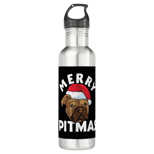 Merry Pitmas Pitbull Dog Ugly Christmas Sweater Tr 710 Ml Water Bottle (Front)
