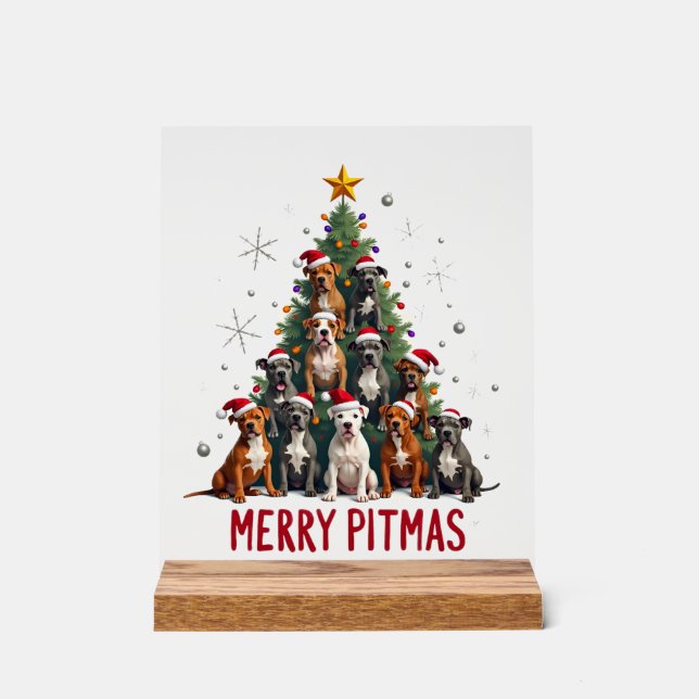 Merry Pitmas Pitbull Dog Ugly Christmas Sweater Tr Acrylic Sign (Front)