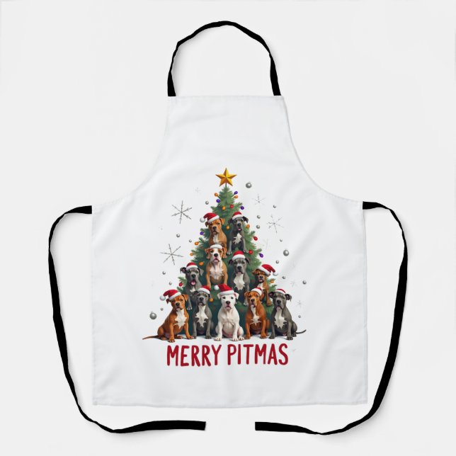 Merry Pitmas Pitbull Dog Ugly Christmas Sweater Tr Apron (Front)