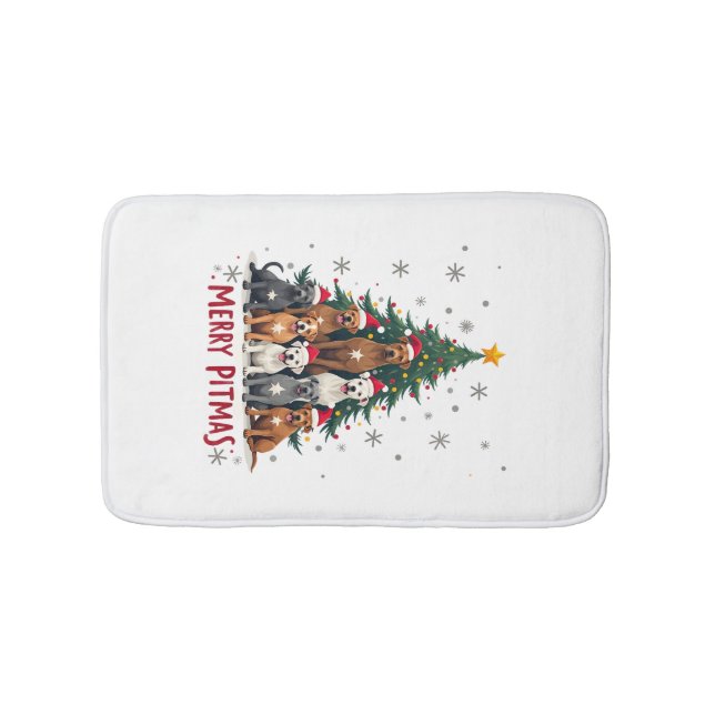 Merry Pitmas Pitbull Dog Ugly Christmas Sweater Tr Bath Mat (Front)