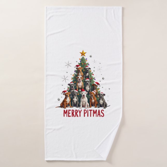 Merry Pitmas Pitbull Dog Ugly Christmas Sweater Tr Bath Towel (Bath Towel)