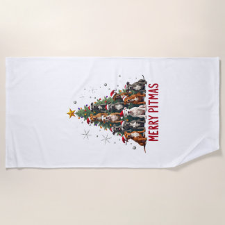 Merry Pitmas Pitbull Dog Ugly Christmas Sweater Tr Beach Towel