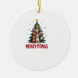 Merry Pitmas Pitbull Dog Ugly Christmas Sweater Tr Ceramic Tree Decoration