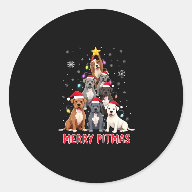 Merry Pitmas Pitbull Dog Ugly Christmas Sweater Tr Classic Round Sticker (Front)