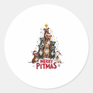 Merry Pitmas Pitbull Dog Ugly Christmas Sweater Tr Classic Round Sticker