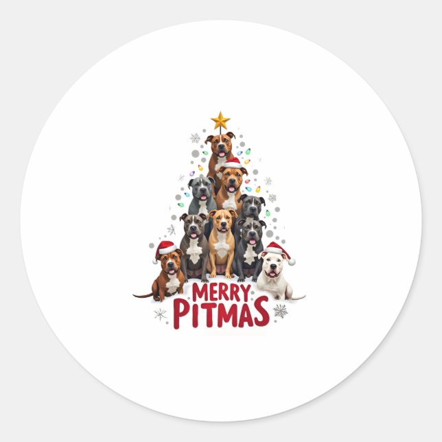 Merry Pitmas Pitbull Dog Ugly Christmas Sweater Tr Classic Round Sticker (Front)