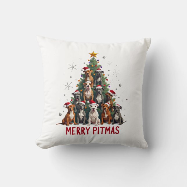 Merry Pitmas Pitbull Dog Ugly Christmas Sweater Tr Cushion (Front)