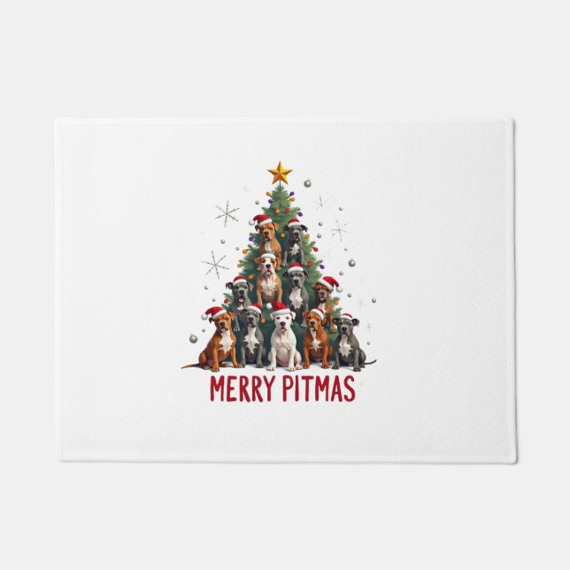 Merry Pitmas Pitbull Dog Ugly Christmas Sweater Tr Doormat (Front)