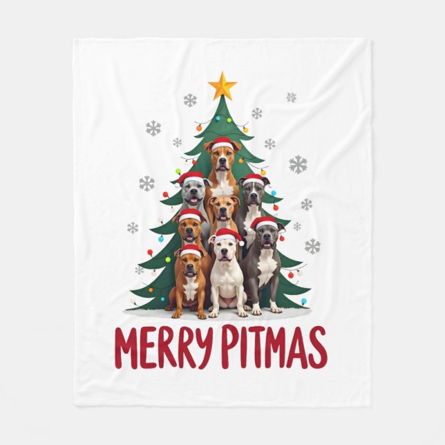 Merry Pitmas Pitbull Dog Ugly Christmas Sweater Tr Fleece Blanket (Front)