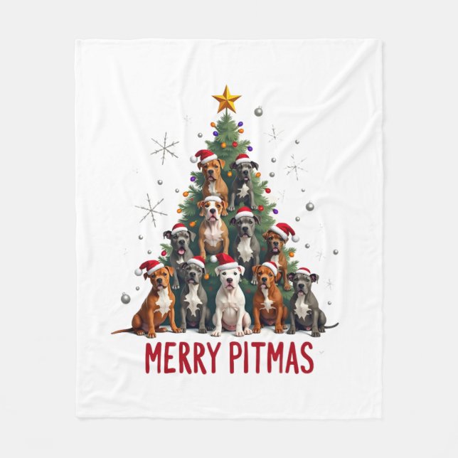 Merry Pitmas Pitbull Dog Ugly Christmas Sweater Tr Fleece Blanket (Front)