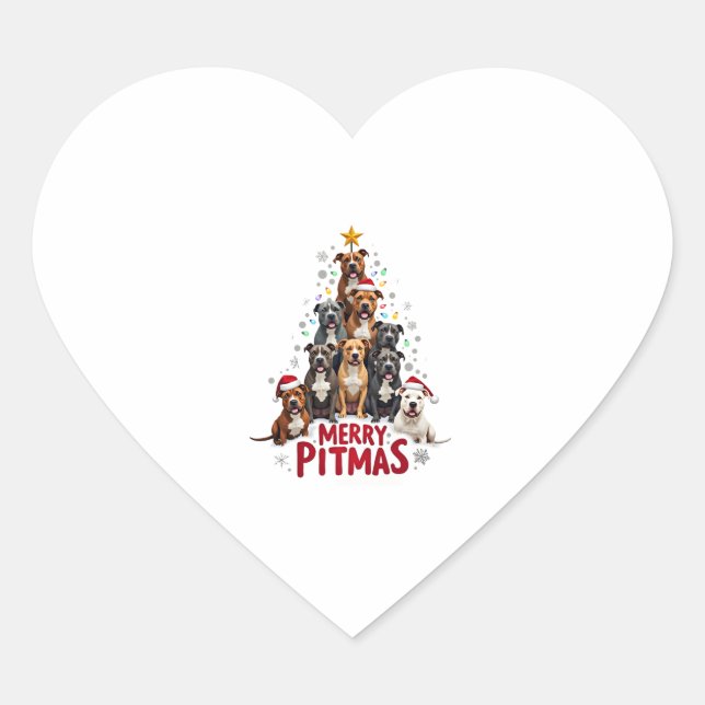 Merry Pitmas Pitbull Dog Ugly Christmas Sweater Tr Heart Sticker (Front)