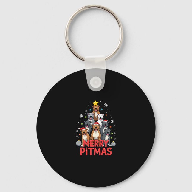 Merry Pitmas Pitbull Dog Ugly Christmas Sweater Tr Key Ring (Front)