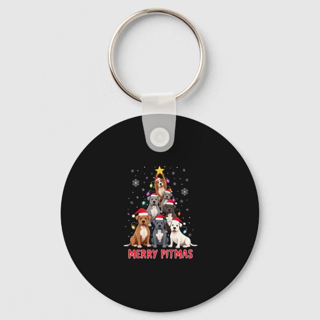 Merry Pitmas Pitbull Dog Ugly Christmas Sweater Tr Key Ring (Front)