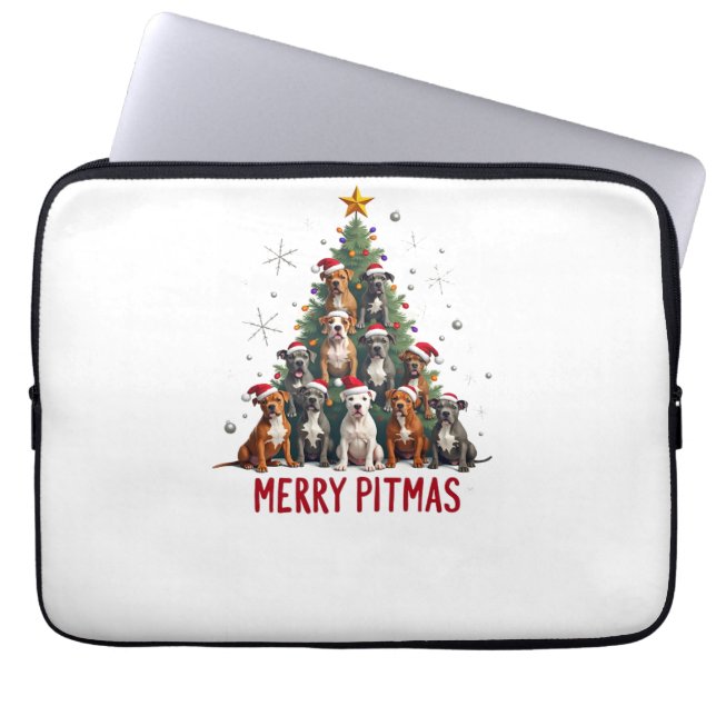 Merry Pitmas Pitbull Dog Ugly Christmas Sweater Tr Laptop Sleeve (Front)